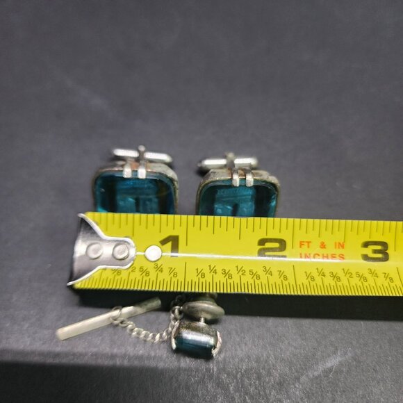Vintage Swank Cufflinks Arc De Triomphe Aqua Blue Silver-tone SET - Picture 11 of 11